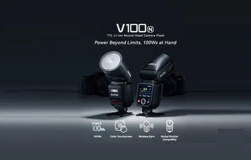 Vista 3 de Godox V100 2.4G Flash de cámara inalámbrica de cabeza redonda Flash en cámara TTL Speedlite 100Ws Pantalla de control táctil de potencia Lámpara