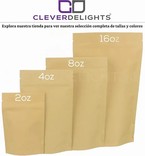 Vista 4 de CleverDelights Bolsas de pie Kraft – 4oz – Paquete de 100 – 5 x 8 x 2.5 pulgadas – Bolsa resellable