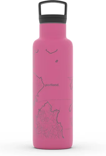 Vista 46 de Well Told Botella de agua aislada con mapa de Washington DC grabado, botella de acero inoxidable grabada (21 onzas, blanco) botella aislada de mapa
