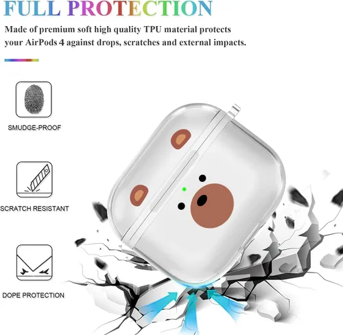 Vista 2 de Funda para AirPods 4 2024 con mosquetón de llavero, funda transparente para AirPods 4, diseño de anime, funda suave con adornos para niños, niñas