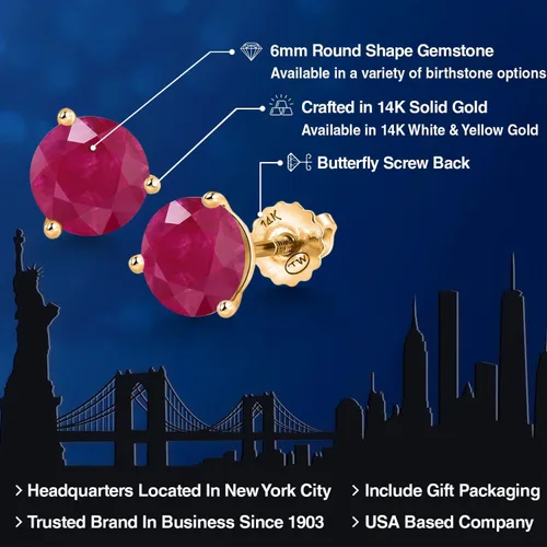 Vista 122 de Gem Stone King Aretes de Martini de oro amarillo de 14 quilates Aretes de tuerca de 3 puntas para mujeres y hombres Redondos de 0.236 pulgadas
