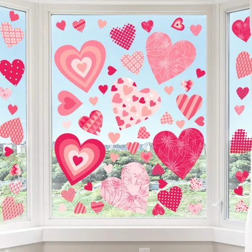 Vista 7 de Calcomanías de pared para el día de San Valentín, diseño de corazón rojo y huella, recuerdo de fiesta para ventana, pared, suelo, boda, aniversario