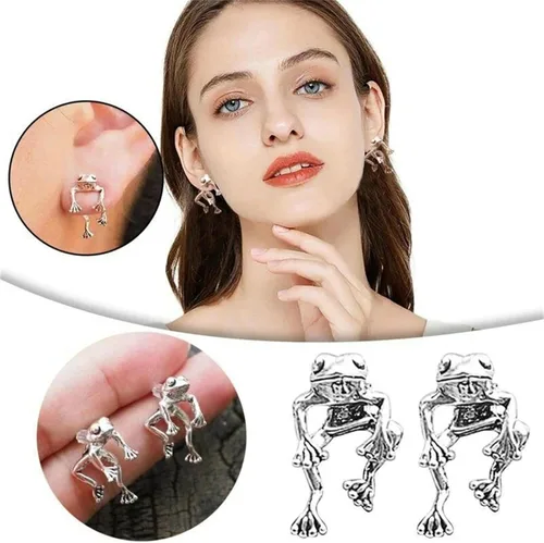 Vista 3 de Aretes de rana para niñas, lindos aretes de animal para mujer, regalos de aniversario de cumpleaños
