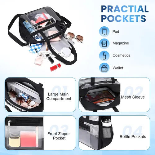 Vista 4 de Clear Tote Bag for Women 12x6x12 Stadium Approved Transparent Crossbody Bag with Multi Pockets for Sports Concerts