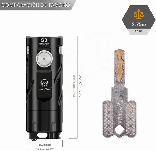 Vista 5 de RovyVon S3 - Linterna EDC de 1800 lúmenes súper brillante USB C recargable compacta LED de bolsillo, cuatro niveles de brillo, modo de memoria
