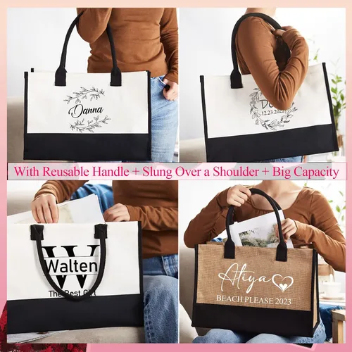 Vista 5 de Bolsas de mano de boda personalizadas, regalos para dama de honor, verano, playa, niñas, viaje, despedida de soltera, reutilizable, bolsa