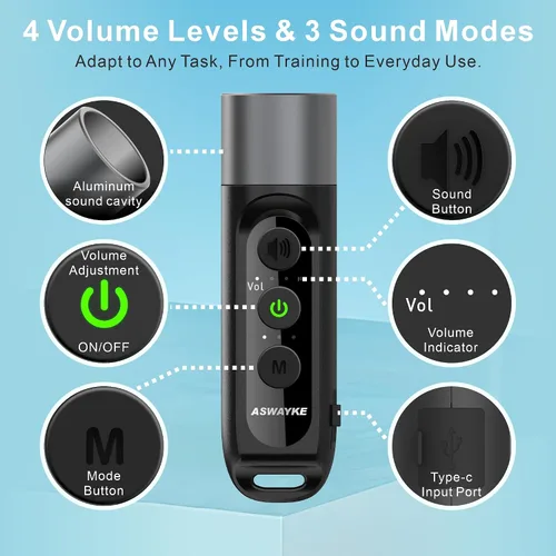 Vista 3 de Silbato Electrónico IPX5 Máximo Sonido 125db Batería 1000mAh Azul para Entrenadores, Maestros, Silbato Deportivo Negro