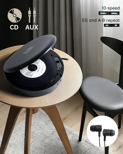 Vista 7 de Reproductor de CD portátil con altavoces, reproductor de CD personal recargable para automóvil y hogar, pequeño reproductor de música de tela