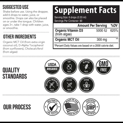 Vista 7 de Planta-D3 Vitamina D3 Orgánica 5000 UI - Vegana, Líquido Sublingual de Fuerza Máxima D3 en Gotas - 200% Mayor Absorción - Forma de Colecalciferol