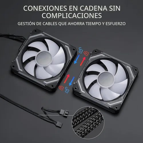 Vista 3 de Redragon GCF012 Ventilador estándar de 120 mm para carcasa de PC, conexión Daisy-Chain, iluminación ARGB de 5V 3 pines, ventilador de carcasa PWM