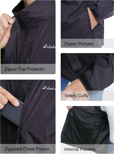 Vista 4 de clothin Chaqueta Cortavientos Ligera Empacable para Hombre Resistente al Agua para Senderismo Ciclismo al Aire Libre