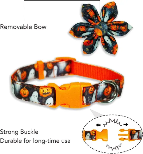 Vista 2 de Collar de perro de Halloween con lazo de girasol, calabaza festiva y collar espeluznante para mascotas pequeñas, medianas y grandes cachorros
