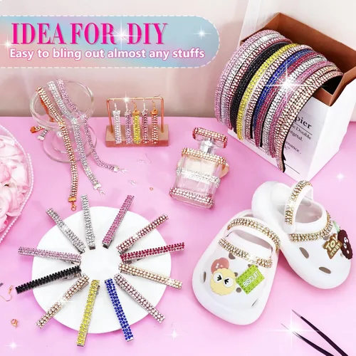 Vista 5 de Cadena de diamantes de imitación de 3 yardas con 3 filas para manualidades, cadena de cierre de diamantes de imitación plateada para hacer joyas
