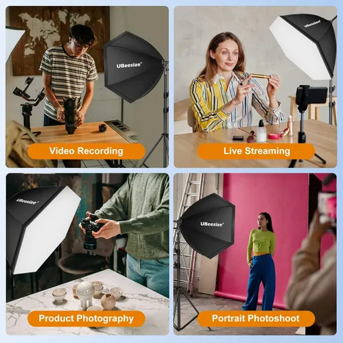 Vista 7 de UBeesize Softbox Kit de iluminación para fotografía, 30 x 30 pulgadas, kit de iluminación profesional Softbox con 2 bombillas de 40 W E26 Socket