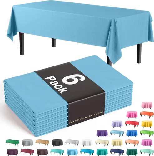 Vista 8 de Party Solids Paquete de 6 manteles de plástico prémium de 54 pulgadas x 108 pulgadas. Cubierta de mesa rectangular de plástico - Aqua