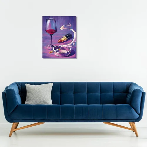 Vista 5 de Kit de pintura sobre lienzo para adultos, lienzo predibujado para pintar, kit de pintura para recuerdos de fiesta, copa de vino, pintura lipstica