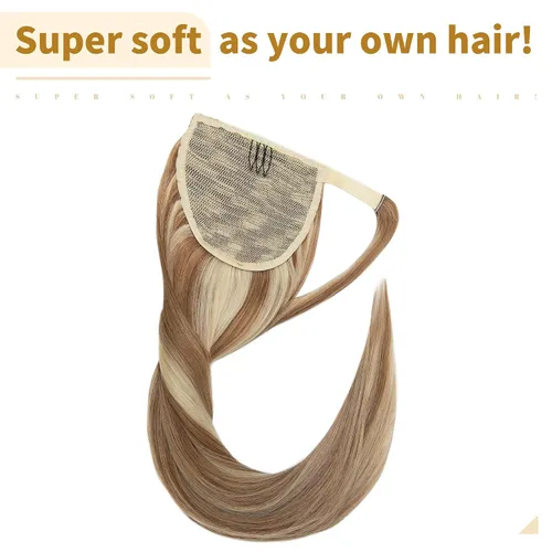 Vista 5 de SEGO - Extensiones de cabello humano, largo y liso, 100 % cabello Remy real, para mujeres, para usar en cola de caballo