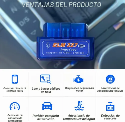 Vista 5 de 2 piezas ELM327 OBDII Escáner de diagnóstico para coche, profesional mini ELM327 OBD2 Bluetooth herramienta de escaneo lector de códigos, interfaz