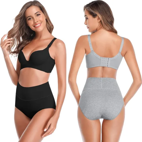 Vista 2 de Ropa interior de algodón de cintura alta para mujer, ropa interior suave súper elástica, bragas de cobertura completa para mujer