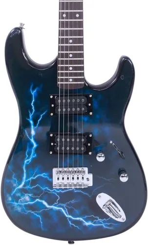 Vista 6 de Guitarra eléctrica tamaño completo de 6 cuerdas con correa, bolsa de guitarra, cable de alimentación, plectrums (negro)