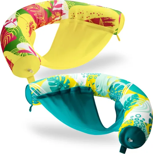 Vista 10 de Sloosh Flotadores de piscina para adultos, paquete de 2 sillas inflables de fideos con eslinga de tela suave, flotador flotante para piscina