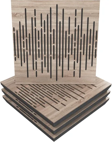 Vista 8 de Panel acústico difuso de absorción de sonido, «onda» para estudio de grabación Laminado en madera, (paquete de 4): (Negro)