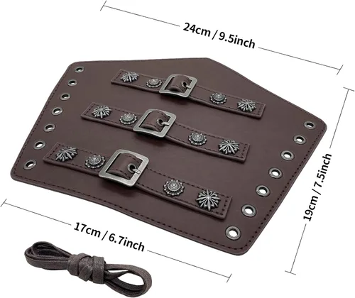 Vista 4 de Jeilwiy Brazaletes vikingos medievales de cuero, brazaletes de armadura de brazo, brazalete de cuero, guantelete punk para hombres y mujeres