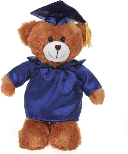 Vista 13 de Plushland Peluche de oso marrón, regalos para el día de graduación, texto personalizado, nombre o logotipo de tu escuela en el vestido, lo mejor