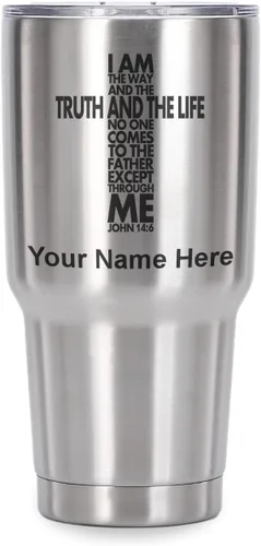 Vista 41 de LaserGram Vaso aislado al vacío de 20 onzas, versículo de la Biblia John 14-6, grabado personalizado incluido (negro) Engraved Gift for Christian