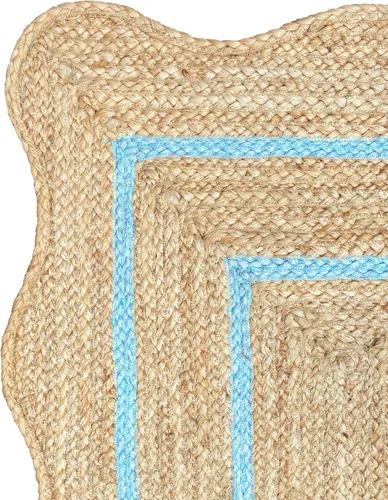 Vista 3 de Alfombra de Yute Natural Ondulada Festoneada - Corredor de Entrada Boho, Festón de Granja, Azul Cielo (2'x3')