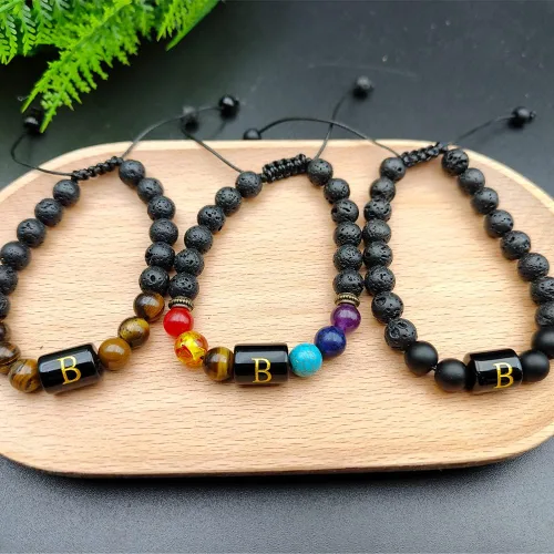 Vista 3 de XIMEO Pulseras de cuentas con iniciales para hombres y mujeres, pulseras de piedra curativa de piedra curativa de piedra de chakra, ojo de tigre