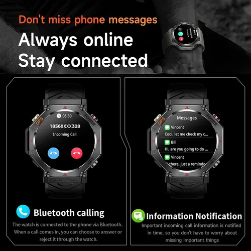Vista 4 de Relojes inteligentes con GPS para hombre, altímetro militar, barómetro, brújula, llamadas Bluetooth, modos deportivos, linterna, reloj inteligente
