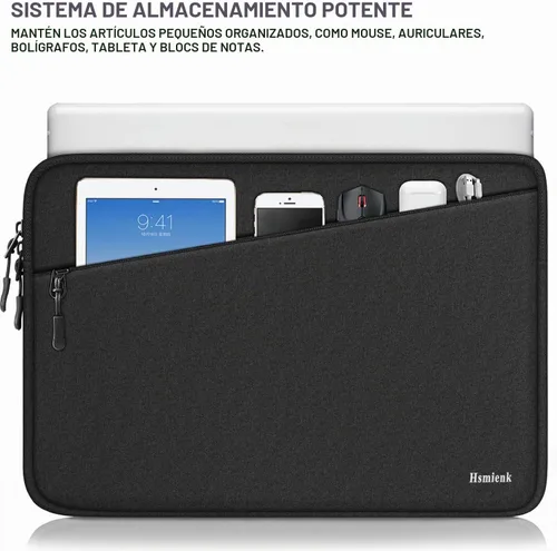 Vista 2 de Funda para portátil de 14 pulgadas, resistente al agua, con bolsillo Negro