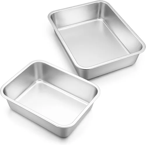 Vista 9 de E-far Sartén para lasaña pequeña, 10.6 x 8.3 x 3.2 pulgadas de profundidad, rectangular para hornear, de acero inoxidable, no tóxica y resistente