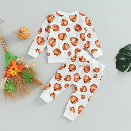 Vista 3 de MAINESAKA Sudadera de calabaza para bebé niño y niña, mi primer disfraz de Halloween, camiseta + pantalones largos con cordón para recién nacido