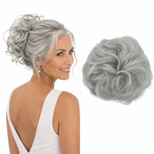 Vista 16 de CAISHA Postizo Grande Scrunchy Recogido Peinado Nupcial Rizado Moño Despeinado Marrón Chocolate Oscuro G2E