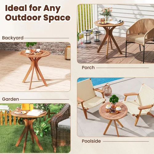 Vista 9 de Tangkula - Mesa bistró de madera de acacia de 27.5 pulgadas, mesa redonda de madera con base en X, mesa de bistró lateral de café para jardín, patio