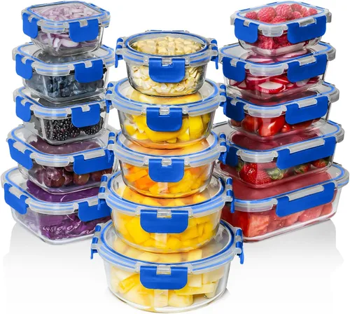Vista 13 de Razab 30 unidades de recipientes de vidrio para almacenamiento de alimentos con tapas - Recipientes reutilizables de vidrio para preparación