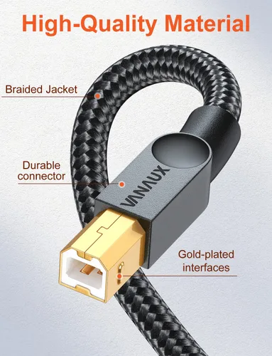 Vista 3 de VANAUX Cable de impresora USB A a B de alta velocidad compatible con impresora, escáner, fax, laptop, computadora, micrófono, teclado midi y más