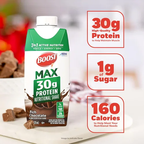 Vista 3 de BOOST MAX Batidos de Proteína Listos para Beber - Batido Alto en Proteínas de 30g - Chocolate Bebidas Nutricionales para Apoyar la Recuperación