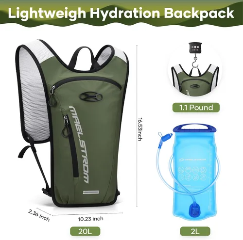 Vista 4 de Maelstrom Hydration Backpack with 2L Water Bladder,Lightweight Running Vest BPA-free,Breathable Shoulder and Back panel,Adjustable Chest