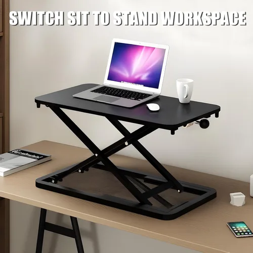 Vista 2 de Elevador de teclado para escritorio: convertidor de escritorio de pie ajustable de 23.6 pulgadas, elevador de mesa para estar de pie, elevador