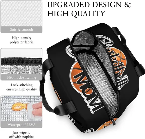 Vista 6 de Lonchera de baloncesto para mamá para mujeres y hombres, bolsa de almuerzo aislada, reutilizable, bolsa de almuerzo