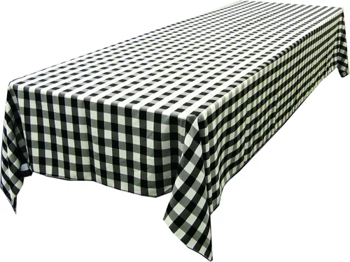 Vista 48 de LA Linen Mantel rectangular de poliéster Gingham a cuadros 60 por 84 pulgadas, blanco y verde oscuro