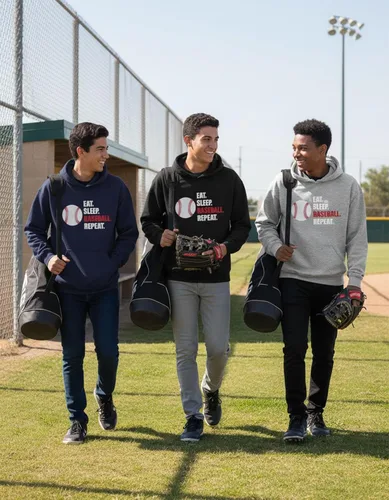 Vista 4 de Tstars Sudadera con capucha Eat Sleep Baseball Repeat para hombre, regalo para fanáticos, entrenadores, jugadores, ropa para el día del juego
