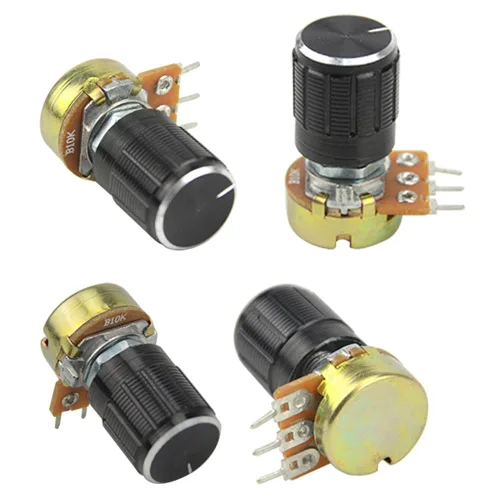 Vista 3 de WMYCONGCONG 20 PCS B10K 10K Ohm eje moleteado lineal rotatorio potenciómetro cónico con perilla negra (WH148) Kit