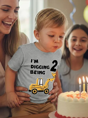 Vista 2 de Tstars Conjunto de construcción de segundo cumpleaños para niños pequeños – Camiseta I'm Digging Being 2 – Bulldozer Digger Truck Tee Manga regular