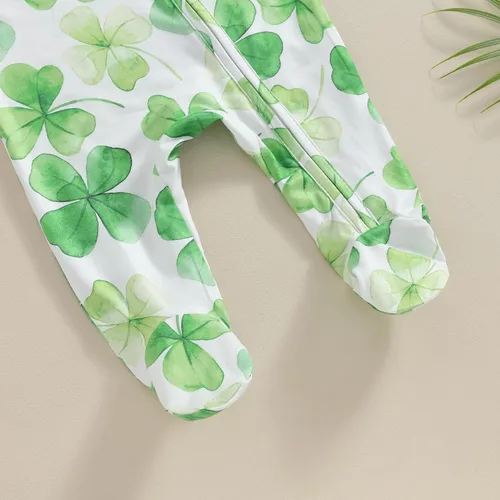 Vista 7 de Beautooly Trajes irlandeses para bebé niña, lindo mameluco de manga larga con lazo para la cabeza, día de San Patricio, ropa para recién nacida