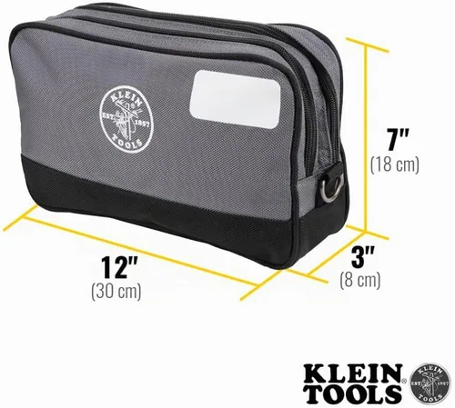 Vista 3 de Klein Tools Bolsa de herramientas, compartimentos dobles, organizador de bolsas de herramientas de alta resistencia, bolsa multiusos Gris