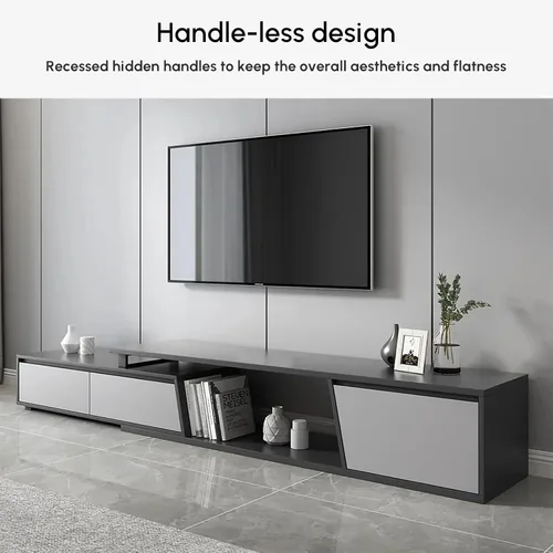 Vista 5 de homary Consola de TV extensible para sala de estar, centro de entretenimiento rectangular con 3 cajones, soporte de TV de hasta 110 pulgadas